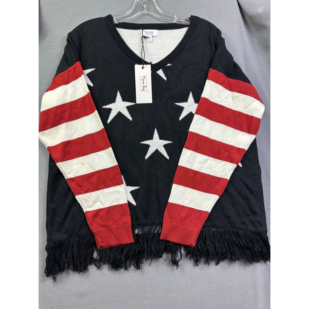 Myra Bag Women's Stars and Stripes Fringe Hem V-Neck Sweater Patriotic XL New - Picture 8 of 10